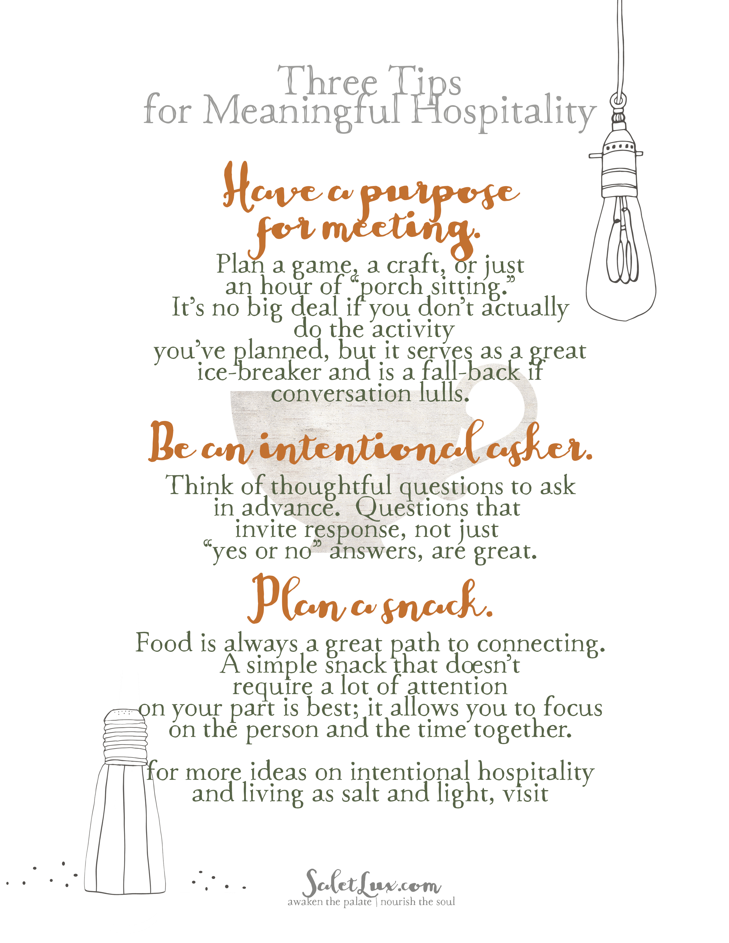 tips for meaningful hospitality - free printables